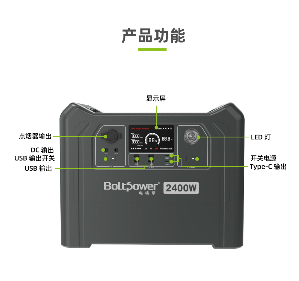 Boltpower电将军BP240A 大容量2400W双向快充户外储能电源_03
